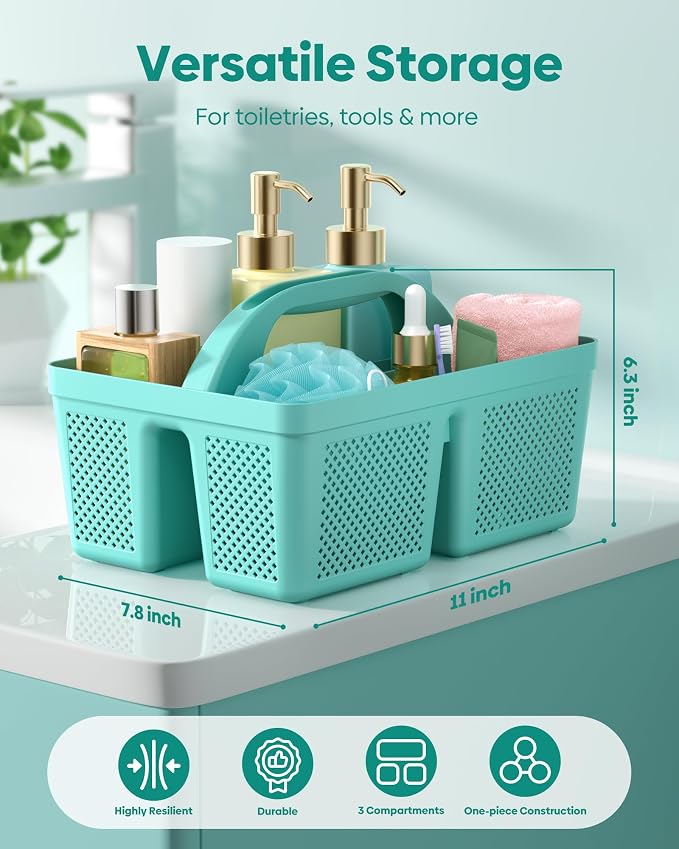 4 Pack Portable Shower Caddy, Integrated Handle, Reinforced Plastic, Organizer Storage Bathroom Supplies and Beauty Products, Cleaning Supplies, Shower Basket for Home, Dorm, Shelf and Cabinet