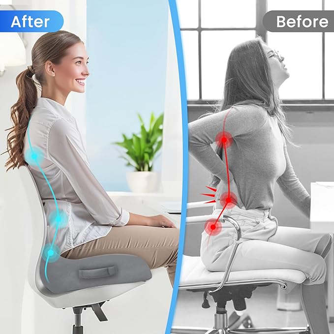 CushZone Seat Cushion, Memory Foam Office Chair Seat Cushion for Office Chairs/Car/Long Trip/Desk Chair/Gaming, X-Large Size for Sciatica & Hip & Tailbone Pain Relief, Sciatica Support (Light Gray)