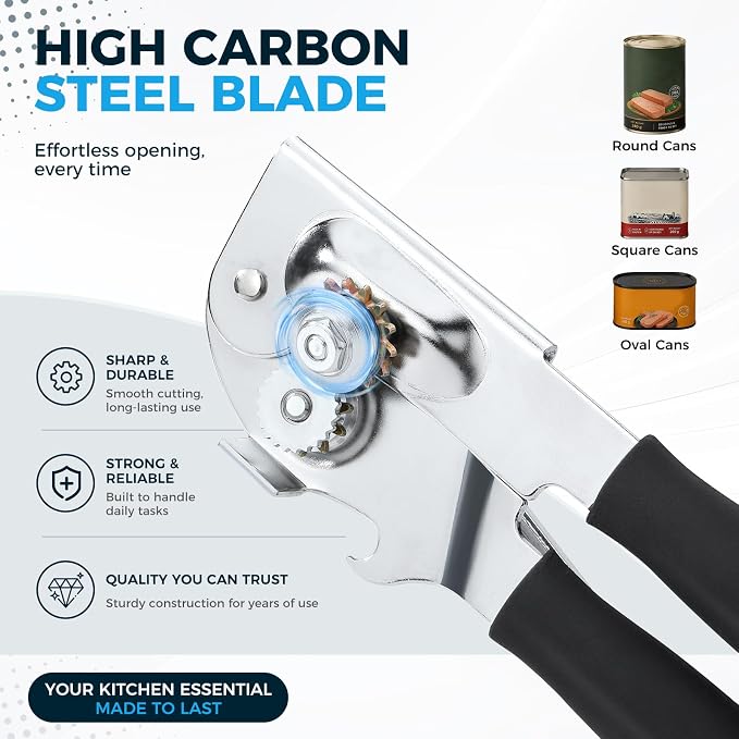 Heavy-Duty Commercial Manual Crank Can Openers,Rubber-Coated Long Handles | Easy to use, Ergonomic,Works Great on #10 Cans,for Restaurants,Home Kitchens,Seniors & Arthritis