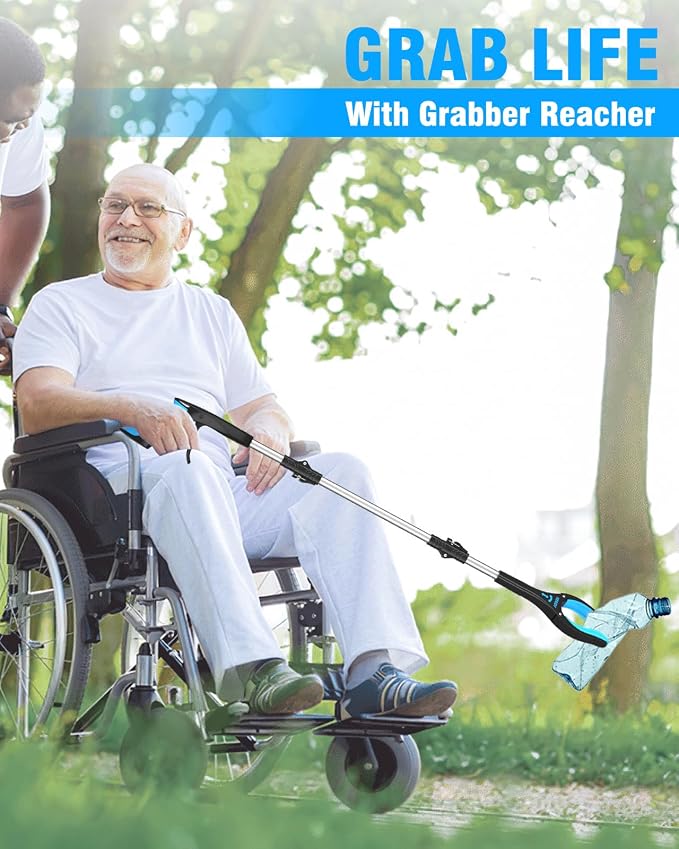 Kekoy 40 Inch Grabber Reacher Tool for Seniors 2 Pack, Foldable Reacher Grabbers Pickup Stick with Anti-Slip 360° Rotating Jaw, 4" Wide Extended Claw with Magnet for Disabled, After Surgery Recovery