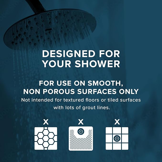 SlipX Solutions Square Natural Rubber Shower Stall Mat, 21” x 21”, Mildew Resistant, Non Slip Safety, Antimicrobial Product Protection, 140 Power Grip Suction Cups, Center Drain Hole, White