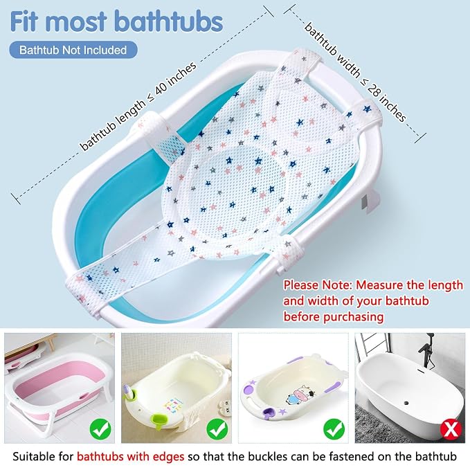 Colorlife Baby Bath Seat Support Net Infant Bathing Seat Support Mat, Adjustable Comfortable Non-Slip Five-Pointed Baby Shower Net Bathtub Sit Up Mesh for Newborn 0-12 Months-White(No Bathtub)