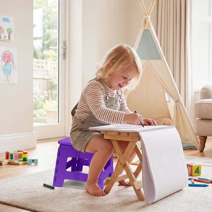 Dyforce Folding Step Stool 9", Kids Step Stool, Heavy Duty Step Stools for Adults, Compact Foot Stools, Light-Weight Toddler Step Stools for Kitchen, Bathroom, Holds Up to 300 lbs (Purple)