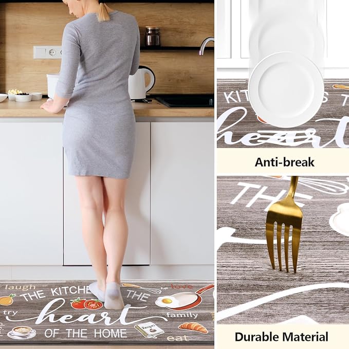 Yamaziot Anti Fatigue Kitchen Rug Set of 2, 20" x 59"+20" x 32"Non-Slip Waterproof Farmhouse Cushioned Comfort Standing Floor Mat for Kitchen, Office, Sink, Laundry