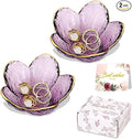 Gifts for Women Purple Flower Jewelry Dish Glass Ring Holder Decorative Jewelry Tray Cute Vanity Room Decor Aesthetic Nightstand Bathroom Decor Trinket Dish Friendship Christmas Birthday Gifts (2pcs)