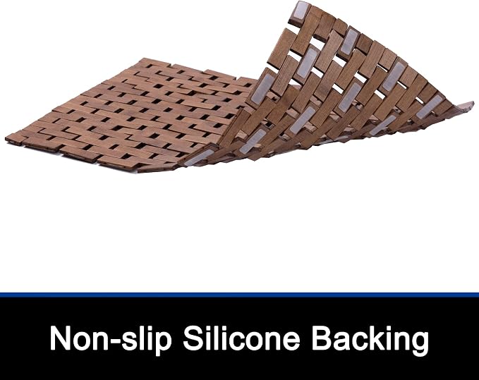 Bath Mat Bathroom Rugs Floor Wood Shower Bathtub Waterproof Non Slip Accessories 16x24 Inch Easy to Clean, Walnut, 1 pc