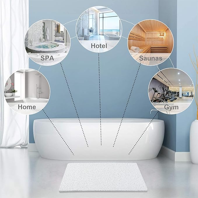 godehone Shower Mats Non Slip Without Suction Cups, PVC Loofah Bathroom Mats, Loofah Mats for Shower and Bathroom, Quick Drying, 23.6× 34.6 Inch, White