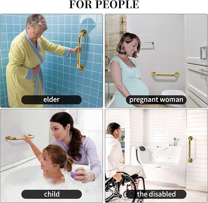 Gold Shower Grab Bar w/Anti-Slip Knurled Grip 20 Inch, Zepolu Wall Mounted Stainless Steel Bath Grab Bar,Safety Balanced Handrail, Handicap Injury Elderly Senior Assist Support Textured Handle