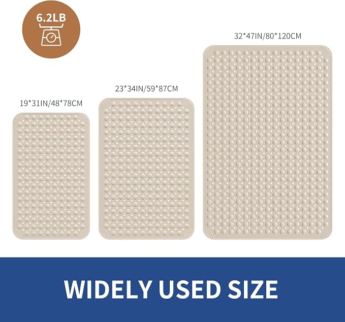 OTHWAY Extra Large Shower Mat 47"x 32", TPE Non Slip Shower Mat for Shower Stall, Inside Walk in Shower Mats with Drain Holes Suction Cups, Anti-Slip for Elderly Kids (Apricot)