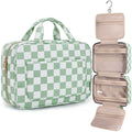 BAGSMART Toiletry Bag Travel Bag with Hanging Hook, Water-resistant Makeup Cosmetic Bag Travel Organizer for Accessories, Shampoo, Full-size Container, Toiletries (Green Checkerboard, Medium)