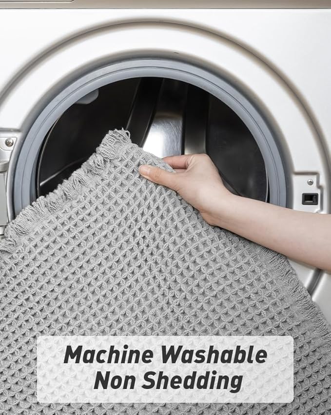 Upgraded Waffle Runner Rug Super Absorbent Non Slip Bath Mats for Bathroom Machine Washable Bathroom Runner Rug with Tassels, Ideal for Hallway Bedroom Laundry Room, Light Grey, 2' x 5'(24" x 60")