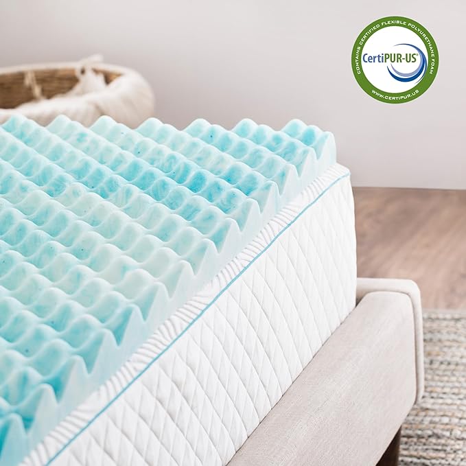 Linenspa 3 Inch Gel Memory Foam Mattress Topper – Egg Crate Style, Reversible for two feels – Promotes Airflow & Relieves Pressure Points – Twin