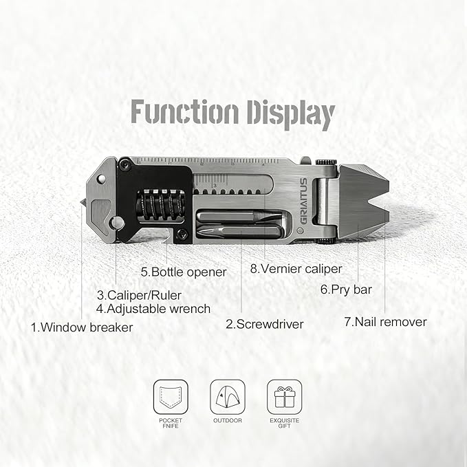 EDC Gear Pry Bar 7 in 1 Multitool with Keychain | Bottle Opener, Screwdriver & Wrenches, Ruler & Window Breaker, Nail Remover, Camping, Hiking, Outdoors, Everyday Carry
