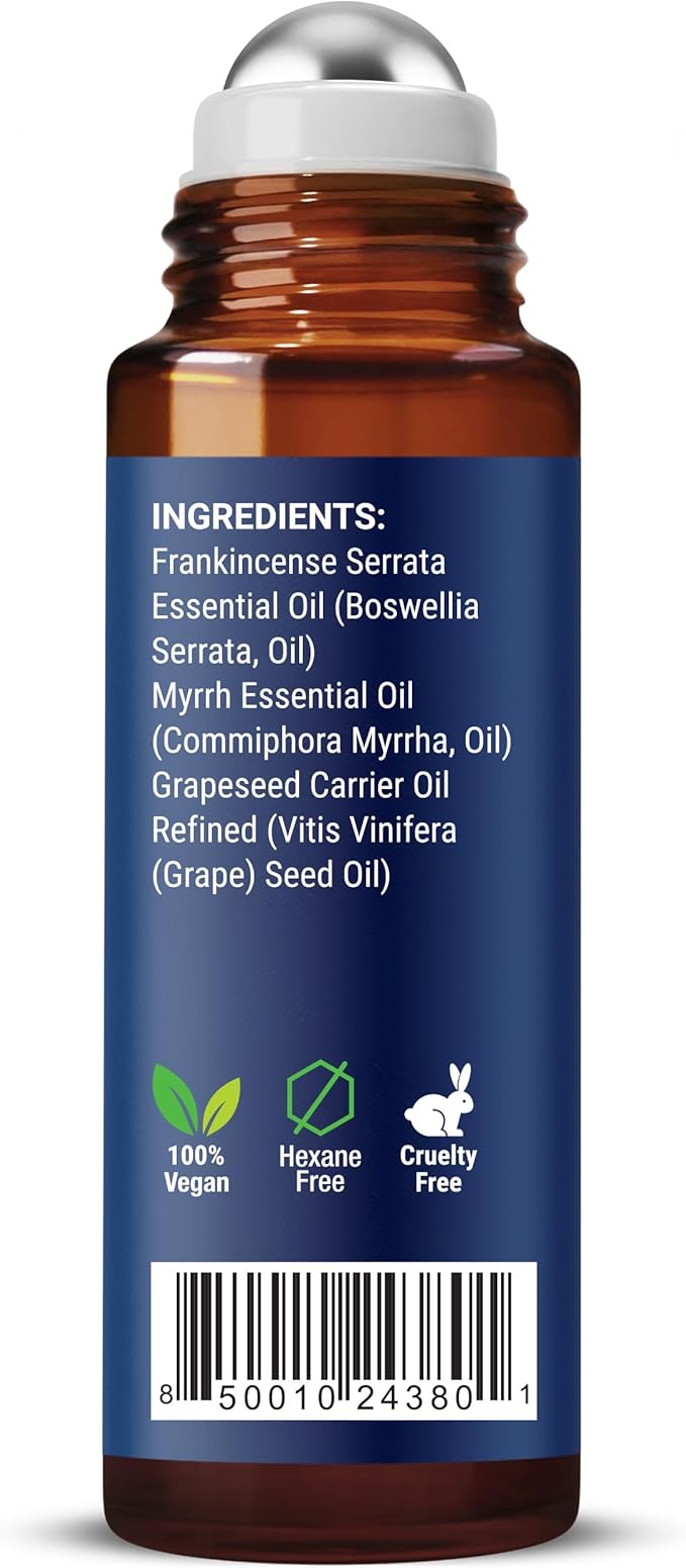 Frankincense & Myrrh Essential Oil Roll-On 10ml - 100% Pure, Natural & Prediluted Oil Blend for Aromatherapy & Skin Care - Nexon Botanics