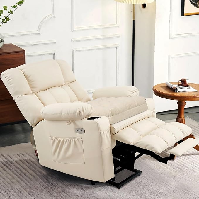 Recliner Cushions for Elderly, 20x20x5 Inch Thick Chair Cushion Patent Design Soft Tufted Dual Layer Booster Seat Cushions for Seniors Recliner Risers Beige 1P