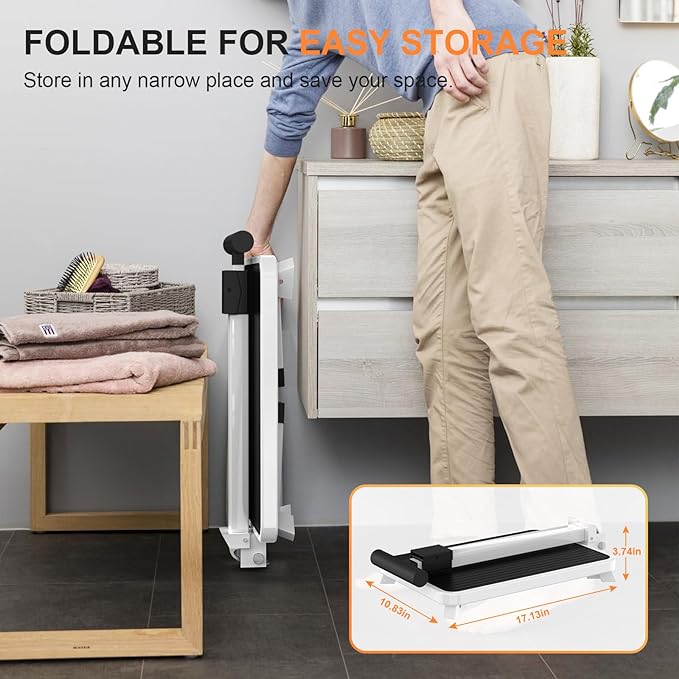Step Stools for Adults, Foldable Step Stool with Handle for Elderly Seniors Stepping Stool with Non-Slip Step Platform Metal Stool in Kitchen, Bedroom,Bathroom,330 Lbs Capacity(Patent Protection)