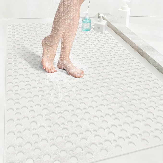 Non Slip Shower Mat with Suction Cups, 31.5x47.2 Inch Quick Drain TPE Anti Slip Shower Mats for Inside Shower, Large Shower Stall Mat Soft on Feet, Easy to Dry&Cut Machine Washable