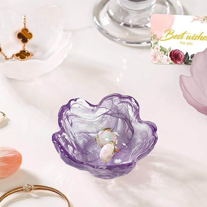Flower Jewelry Dish Ring Holder Jewelry Tray Cute Vanity Organizer Room Decor Aesthetic Nightstand Bathroom Bedroom Decor Trinket Dish Small Valentine's Friendship Christmas Birthday Gifts for Women