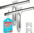 ALFLOD 2PACK 12-Inch All-Purpose Shower Squeegee for Shower Doors, Tile Shower Walls, Bathroom, Window, Glass and Car Windshield, Mirrors and Kitchen-Stainless Steel, Multitools, Silver