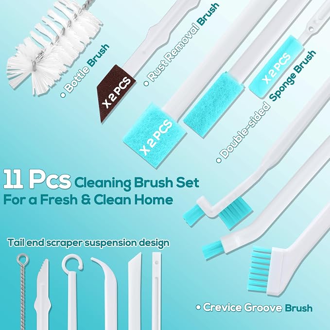 XANGNIER 11 Pcs Humidifier Cleaner Brush Set–Small Detail Cleaning Brushes for Crevices, Gaps, Corners, Keyboard, Bottle, Tiles, and Tight Spaces–Household & Travel Cleaning Tools