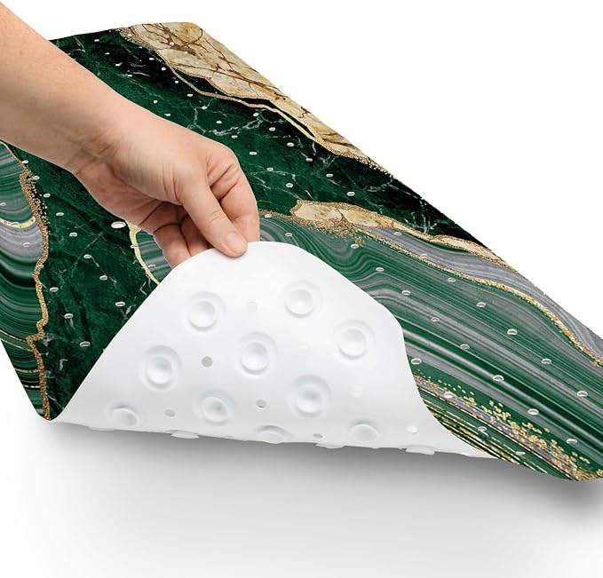 Bathtub Mat Non Slip, 40x16 inch Bath and Shower Safety Mats, Green Marble and Golden Veins Tub Mat for Bathroom, Tub Shower Mat with Drain Holes and Suction Cups