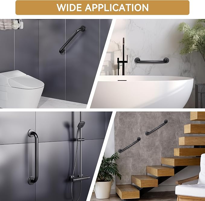 AmazerBath Grab Bars for Shower 18 Inches, Shower Grab Bars for Senior Anti Slip, Safety Grab Bars for Bathtubs and Showers Stainless Steel, Thickened Bar Holds 500LBS, 18" Lx1.25 D, Black