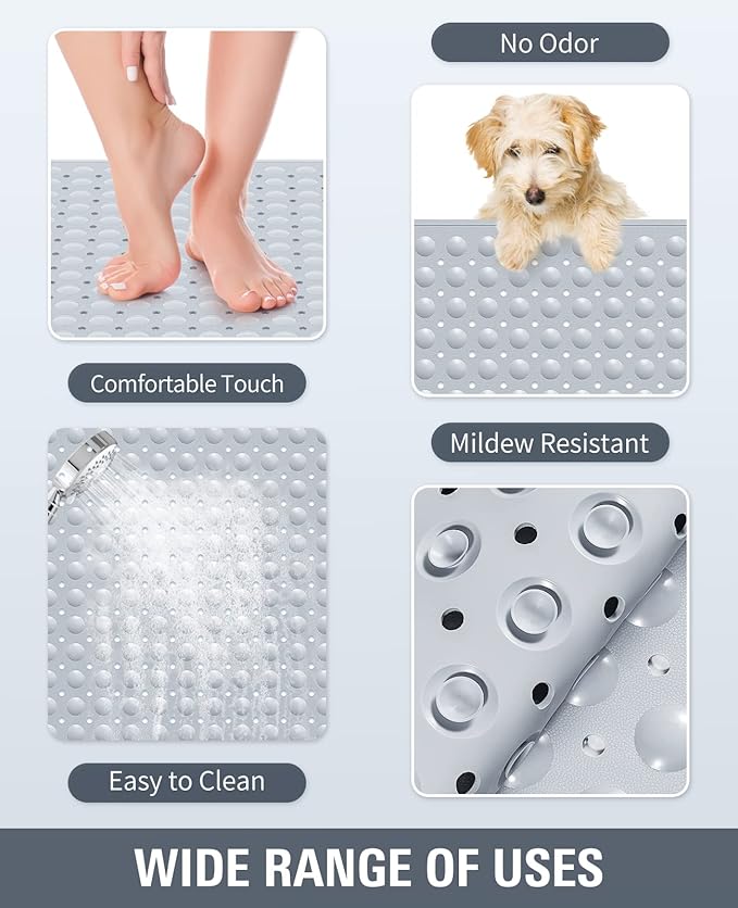 Yolife Extra Large TPE Shower Mat, 47.2" L x 31.5" W Anti Slip Bath Mat with Drain Holes and Suction Cups, Large Size Mat More Suitable for Shower Stall, No Odor, Heavy Mat