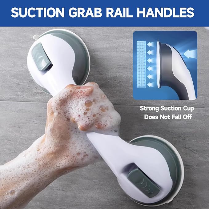 Gugxiom 10 inch Shower Grab Handles,2 pcs Grab Rails for Bathroom with Suction Cup,Shower Handles for Elderly Disabled Injured (Gray)