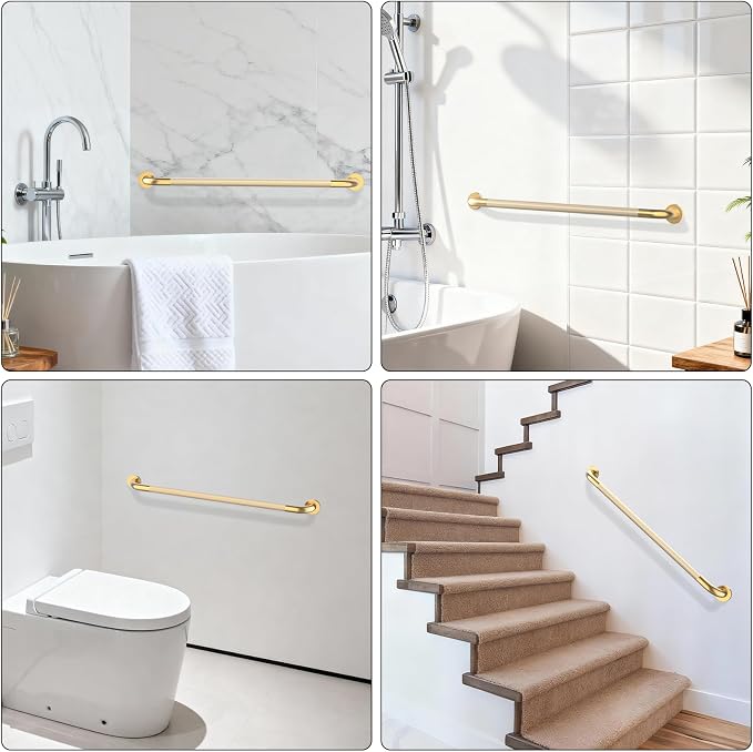 36 Inch Brushed Gold Grab Bars for Shower with Anti-Slip Knurled Grip,YuanDe Stainless Steel Bathroom Grab Bars, Shower Handrail Support, Handicap Elderly Balance Assist Handles