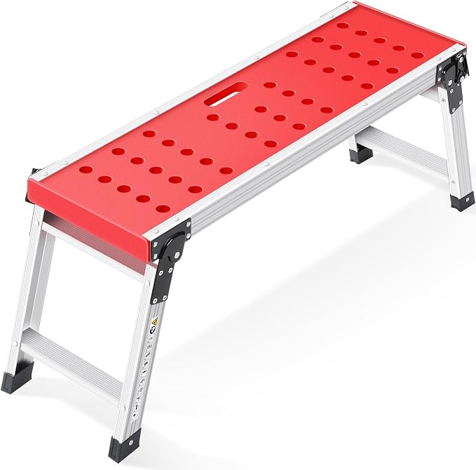 KINGRACK Folding Work Platform, Adjustable Step Ladder with Anti-Slip Feet Cover, Lightweight Stepladder with Safety Lock for Home, Office, Workshop and Garage, Maximum Load 330lbs