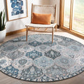 Lahome Moroccan Washable Round Area Rug, Soft Vintage Round Rugs 6ft Ultra-Thin Non-Slip, Distress Large Circle Carpet for Dining Room Living Room Bedroom Elise, Blue