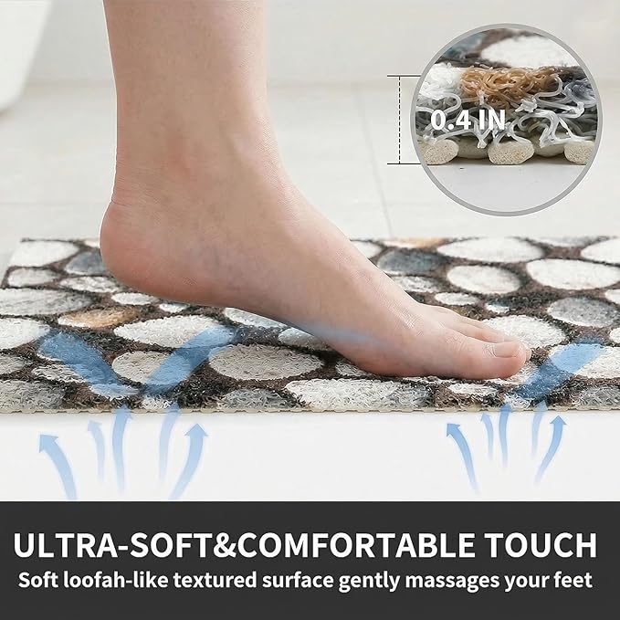 Square Shower Mat Non Slip, 27 x 27 Inch Anti Slip Showr Mat Without Suction Cups, Quick Drying Foot Scrubber PVC Loofah Bath Mats for Bathroom, Tub, Wet Area