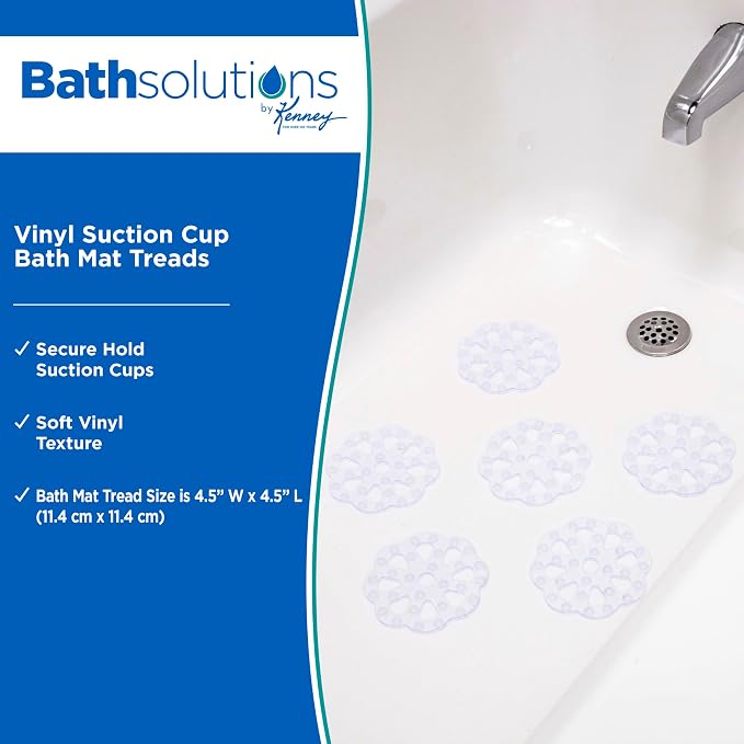 Kenney KN61549 Vinyl Bath Treads with Suction Cups for Use Inside the Bathroom Shower, 5" L x 5" W, Clear