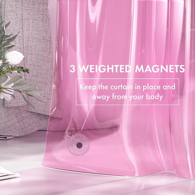 AmazerBath 72x78 Long Shower Curtain Liner, Clear Pink Plastic Shower Liner, Waterproof PEVA Shower Liners, Cute Lightweight Shower Curtains for Bathroom with 3 Magnets & 12 Rustproof Grommets