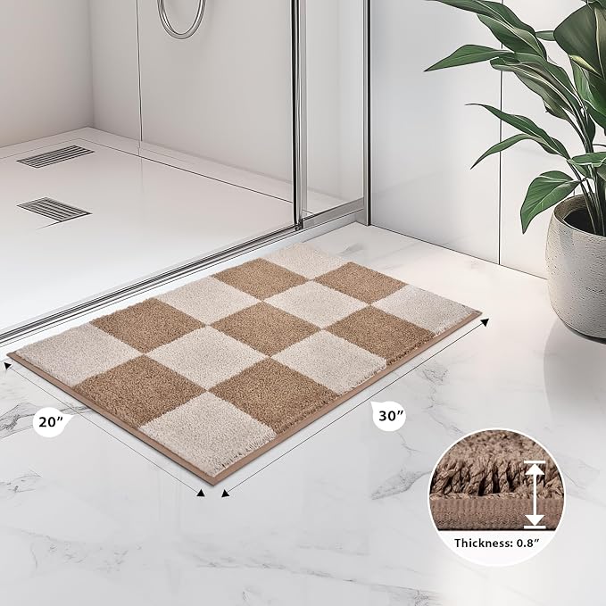 anllugs Bathroom Rugs 20" x 30", Non-Slip Extra Soft Absorbent Bath Rugs, Machine Washable Quick Dry Bath Mats for Bathroom Floor, Shower, Bathtub and Sink, Checkered Beige & Grayish Brown