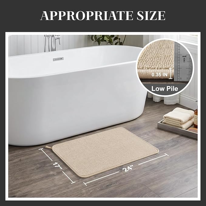 MontVoo Quick Dry Bath Mat, Super Absorbent Bathroom Rug, 3D Honeycomb Mesh Base Non Slip Bath Mats for Bathroom, Machine Washable Low Pile Bath Rug for Bathtub Front, Shower, Sink, Beige 17"x24"