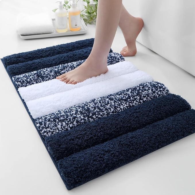 XIYUNTE Thick Bathroom Rug - 32"x20" Extra Soft Blue and White Microfiber Bath Rugs, Quick Dry Super Absorbent Rubber Backing Non Slip Washable Bath Mat for Floor Tub Shower