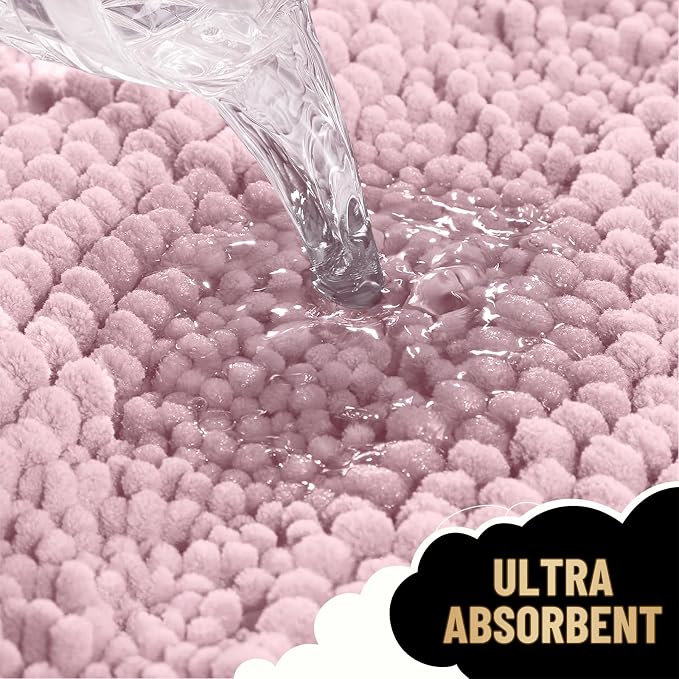 OLANLY Thick Bathroom Rugs 36x24, Extra Soft Absorbent Chenille Striped Bath Rugs, Rubber Backing, Machine Wash Dry, Bath Mats for Bathroom Floor, Tub and Shower, Home Decor Accessories, Dusty Rose