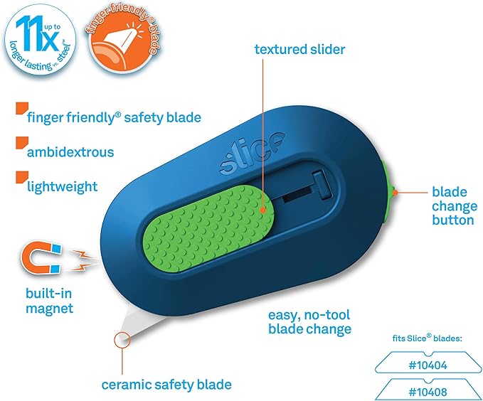 Slice Mini Box Cutter | Manual Retracting | Safe Ceramic Box Cutter Lasting 11x Longer than Metal | Box Opener | 1 Pack | Blue