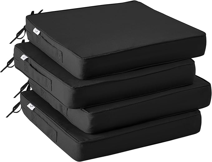 IPYNBAP Outdoor Chair Cushions Set of 4 -Waterproof Outdoor Seat Cushions for Patio Furniture, Patio Chair Cushion with Handle and Ties, Out Door Chair Pads,19x19x3-Square, Black