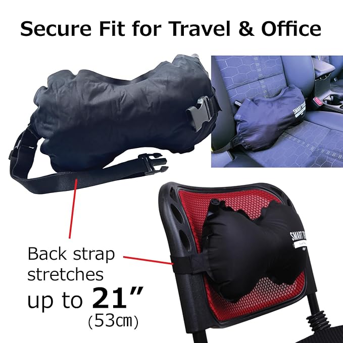 SmartTravel Travel Products Inflatable Travel Lumbar Pillow for Airplane Seat – Adjustable Lower Back Support Cushion for Long Flights