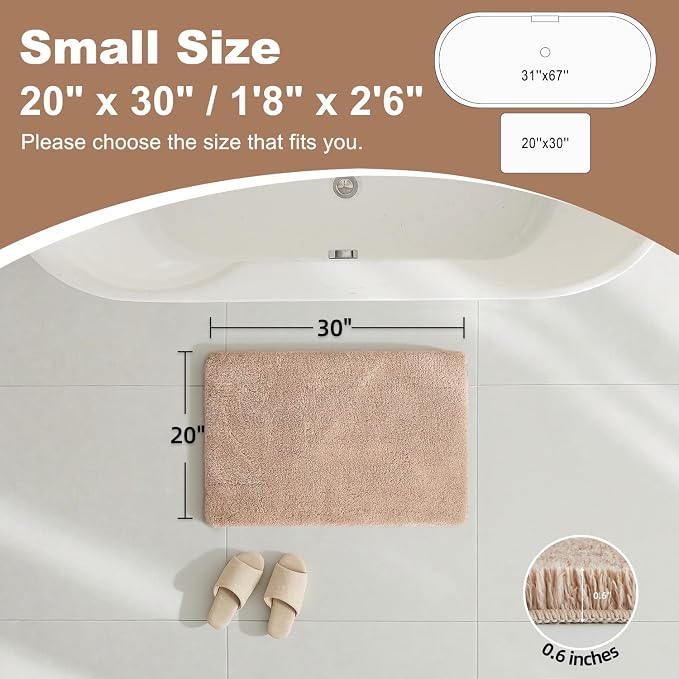 TYUU Beige Bathroom Rugs, Ultra Soft Bath Rugs Non Slip Washable, Super Absorbent Quick Dry Bath Mat with Rubber Backing for Bathroom Floor, Shower, or Sink, Beige 20" x 30"