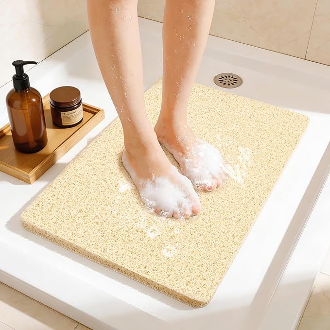 Joyhalo Shower Mat Bathtub Mat Non Slip, Bathmats Non Slip, Quick Drying Foot Scrubber Loofah Mats for Shower, Tub, Bathroom, Home, 17x24inch, Beige