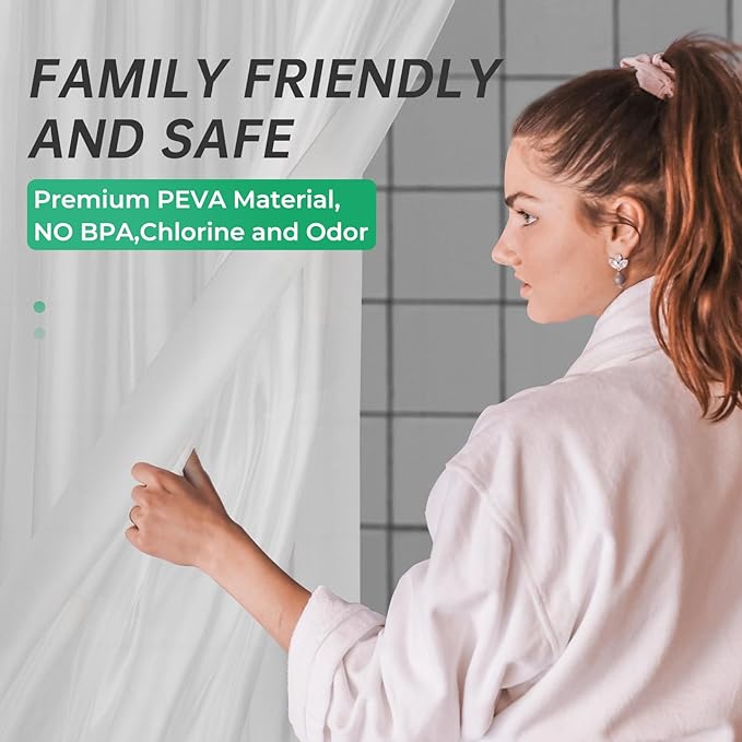 AmazerBath 72x96 Shower Curtain Liner Plastic, Extra Long Shower Curtain Thick PEVA, Frosted Bathroom Curtain Liner 96 Length, Heavy Duty Shower Curtain with 3 Weighted Stones and 12 Grommet Holes