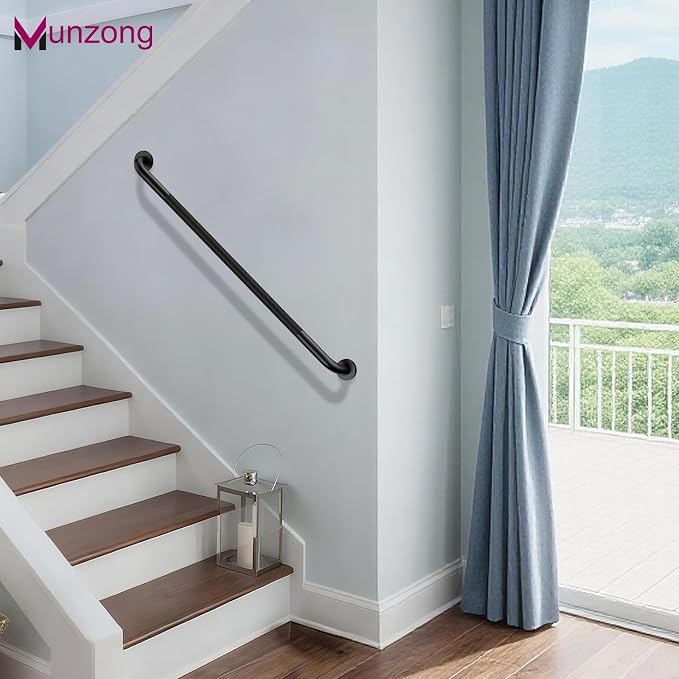 3 Pack Bathroom Grab Bar for Commercial, Munzong 18" 36" 42" Black Shower Grab Bar Bundle,1.25" Diameter Handicap Balance Bar,Anti Slip Safety Hand Rail for Elderly Injury Senior Assist Bath Handle