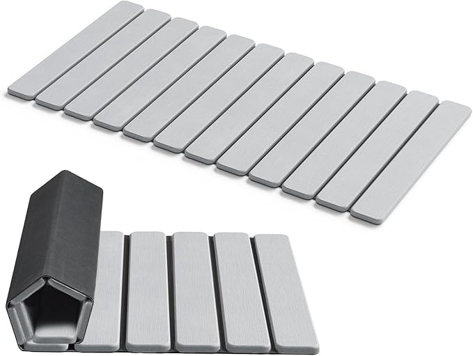 AWW Foldable Stone Bath Mat, Quick Dry Diatomaceous Earth Bath Mat with Non-Slip Mat, Super Absorbent, Easy to Clean, Compact for Small Bathrooms, 31.5 x 15.7, Light Grey