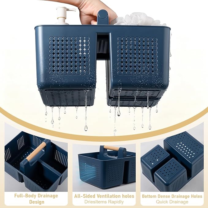 JiatuA Shower Caddy Basket Portable Caddy Organizer with Handle Cleaning Supplies Caddy Plastic Tool Storage for Bathroom Kitchen College Dorm Bedroom, Navy Blue