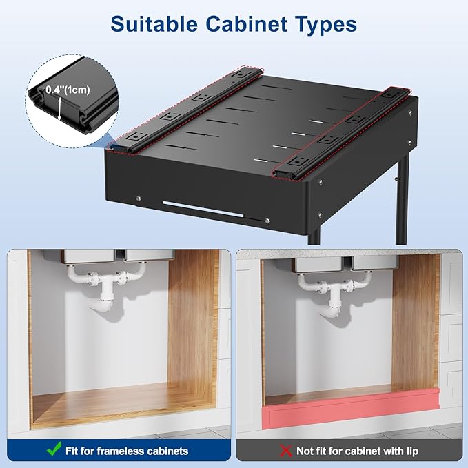 2 Pack Under Sink Organizer, Insputer 2 Tier Under Cabinet Storage Expandable Width 9.8"-15" & Height Adjustable, Thickened Pull Out Shelf for Bathroom, Kitchen, Laundry, Pantry(Black)