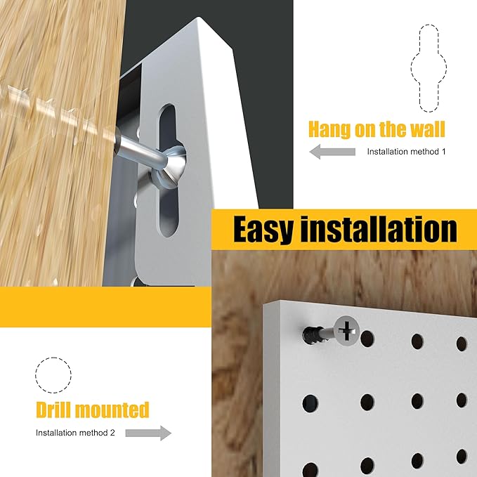 Spampur Peg Board, 8 Pack Metal Pegboard Panels with 50 Hooks, White Pegboards Wall Organizer, Peg Board for Walls Home, Garage Tool Storage, Office Organization, Craft Room