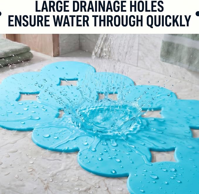 Patented Webos Non Slip Bathtub Mat Shower Mat Bath Mat Tub Mats with Strong Suction Cups Soft Natural Rubber Bath Mat for Inside The tub (Circle-Blue, 28x16 inch)